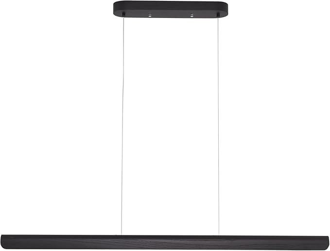 47inch Wood LED Linear Pendant Light, Dimmable Wood Ceiling Lamp,Minimalist Linear Chandelier, 36W Warm Light 3000K, Modern Kitchen Island Dining Room Lighting Black Adjustable Height