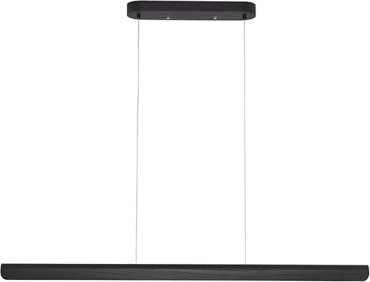 47inch Wood LED Linear Pendant Light, Dimmable Wood Ceiling Lamp,Minimalist Linear Chandelier, 36W Warm Light 3000K, Modern Kitchen Island Dining Room Lighting Black Adjustable Height