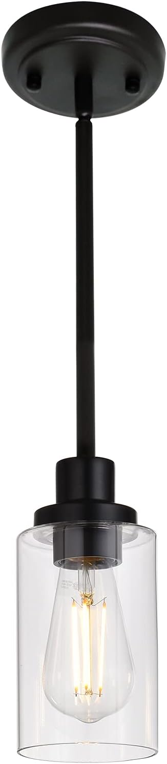MELUCEE Black Pendant Light 1-Light Modern Dining Room Lighting Fixtures Hanging Mini Chandelier Lighting for Kitchen Island, Pendant Lamp Ceiling Hanging for Stair Hallway