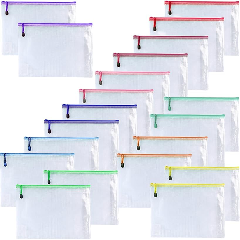 Oaimyy-3"x 5"-20 Pcs-Mesh Zipper Pouch Bag,Zippers Pouches Zip Bags File Bags for Organizing,Office Supplies,Home Storage,Cosmetics Travel,Assorted Color