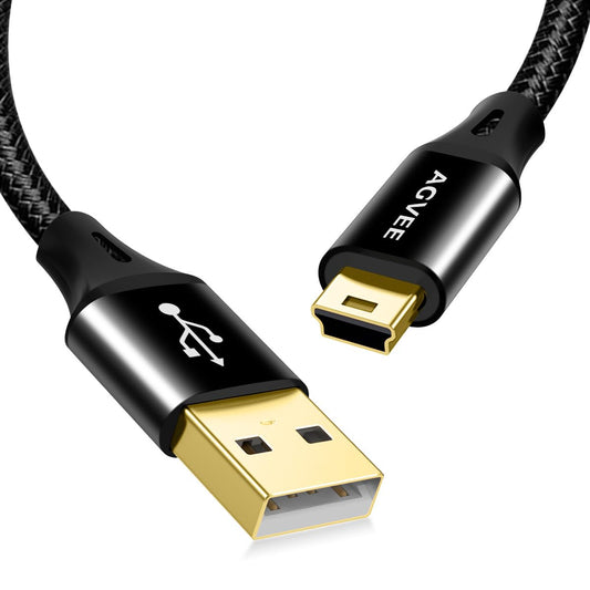 AGVEE 2 Pack 3.3ft Mini USB Cable, Braided Durable USB-A to Mini-B Charger Charging Cord for TI-84, Garmin GPS, Go-Pro Hero 4 3 2 HD, PS3 Controller, Canon Camera, Blue Yeti Microphone, Black