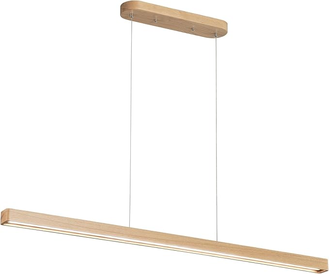 59" Natural Wood LED Linear Pendant Light Fixture 40W Led Dining Room Light Dimmable Hanging Light Fixture for Dining Room Kitchen Island Pool Table Lights Natural Wood Color