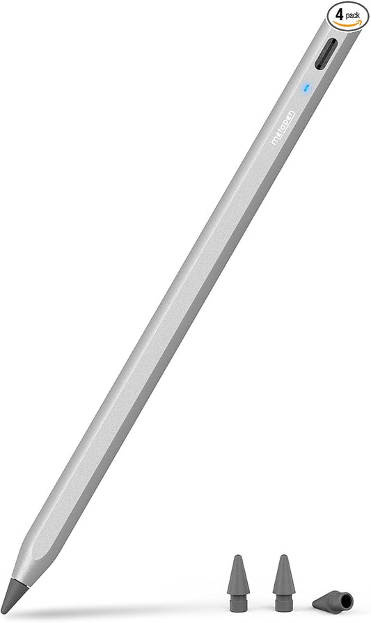 Metapen Pencil A8 for Apple iPad 2018-2025, (2X Faster Charge), Tilt Sensitivity, Pixel Precision, Stylus Pen for iPad 11/10/9/8/7/6th Gen, Pro 12.9/11/13-inch M4, Air 3/4/5/M2/M3, Mini 5/6th, Grey
