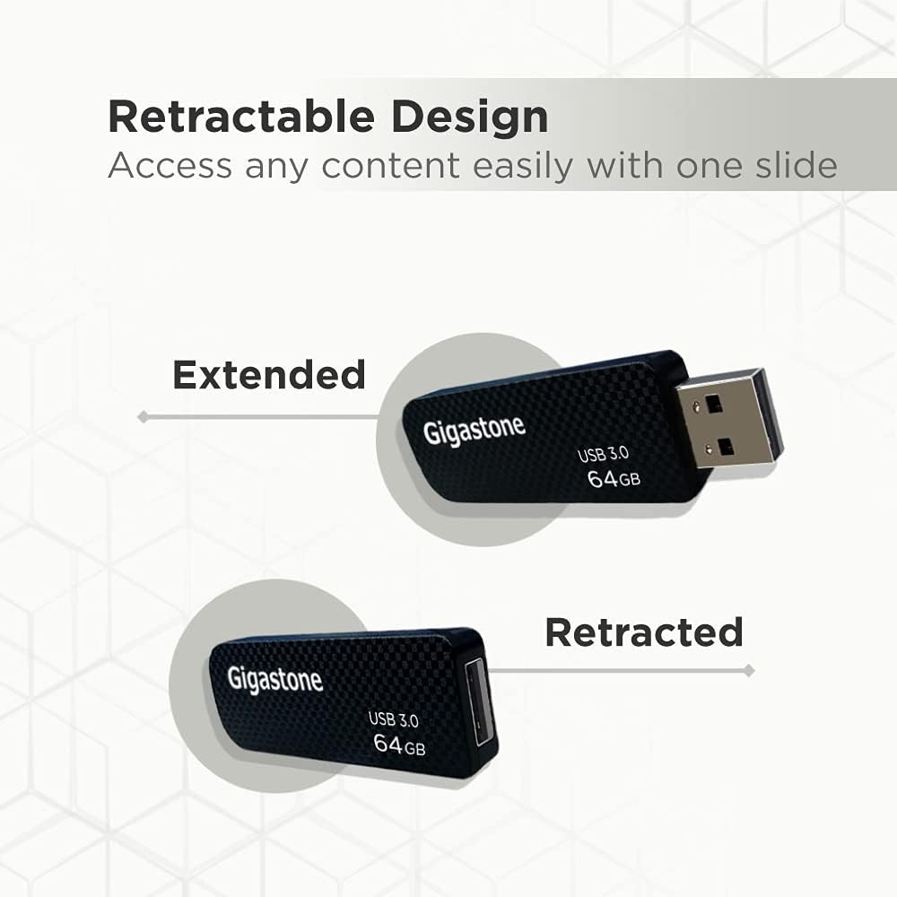 GIGASTONE 64GB Flash Drive (10 Pack) Z30 USB 3.2 Gen 1, 80MB/s Ultra Fast, Keychain Loop, Carbon Fiber Style, Push-Pull Design, Data Storage, Backup for PC/Mac/TV/Car, USB 2.0/3.0/3.1 Compatible