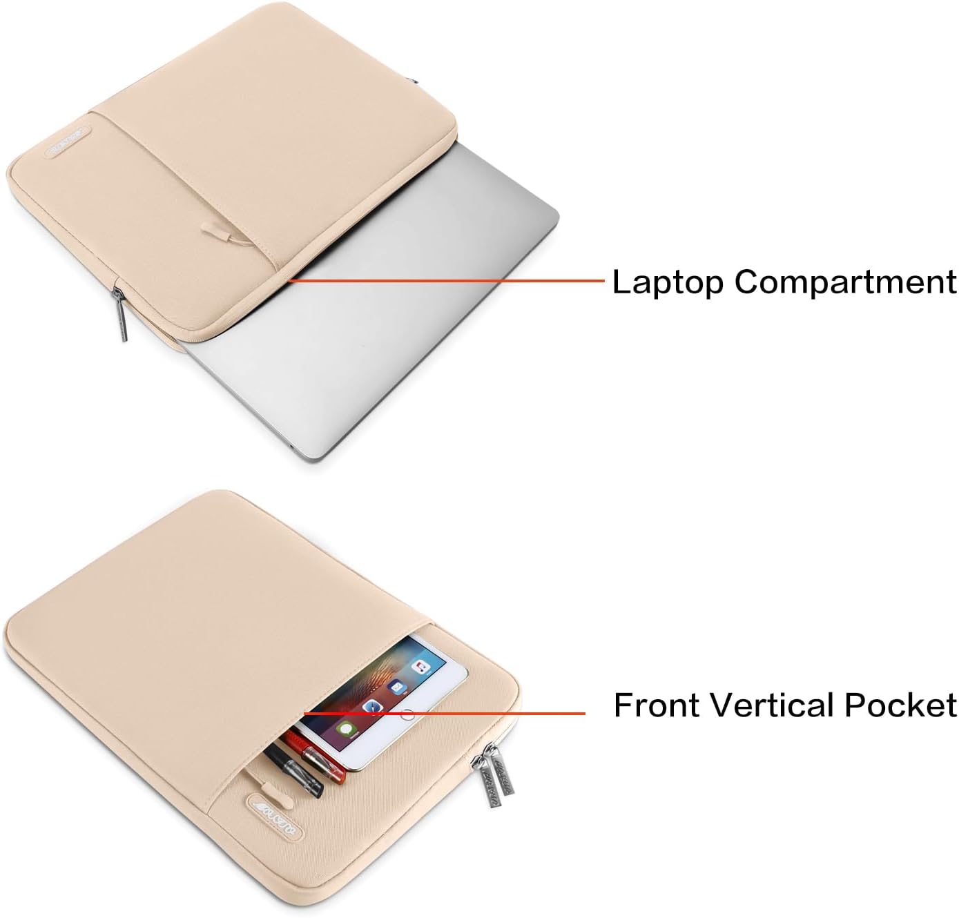 MOSISO Laptop Case 13.3 inch, 13-13.3 inch Laptop Sleeve Compatible with MacBook Air/Pro 13 / Pro 14, HP Dell ASUS Lenovo Notebook, Polyester Vertical Computer Sleeve Bag with Pocket, Apricot