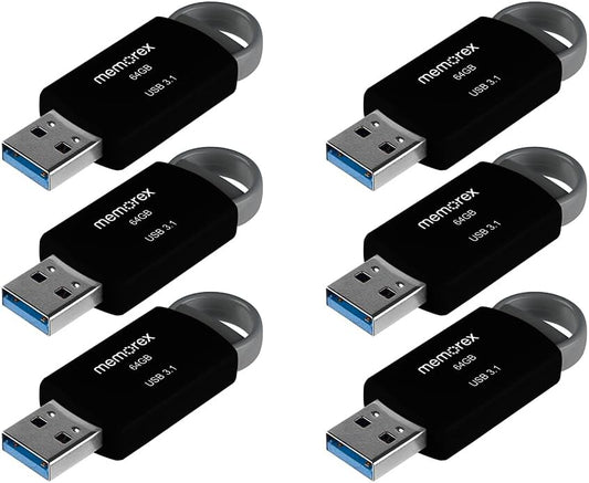 64GB Memorex USB 3.1 Flash Drive – Transfer Speeds Up to 10x Faster Than USB 2.0, Latest USB 3.1 Gen 1 Technology, Lightweight Design, for Daily File Management, Type-A Connector, 6-Pack