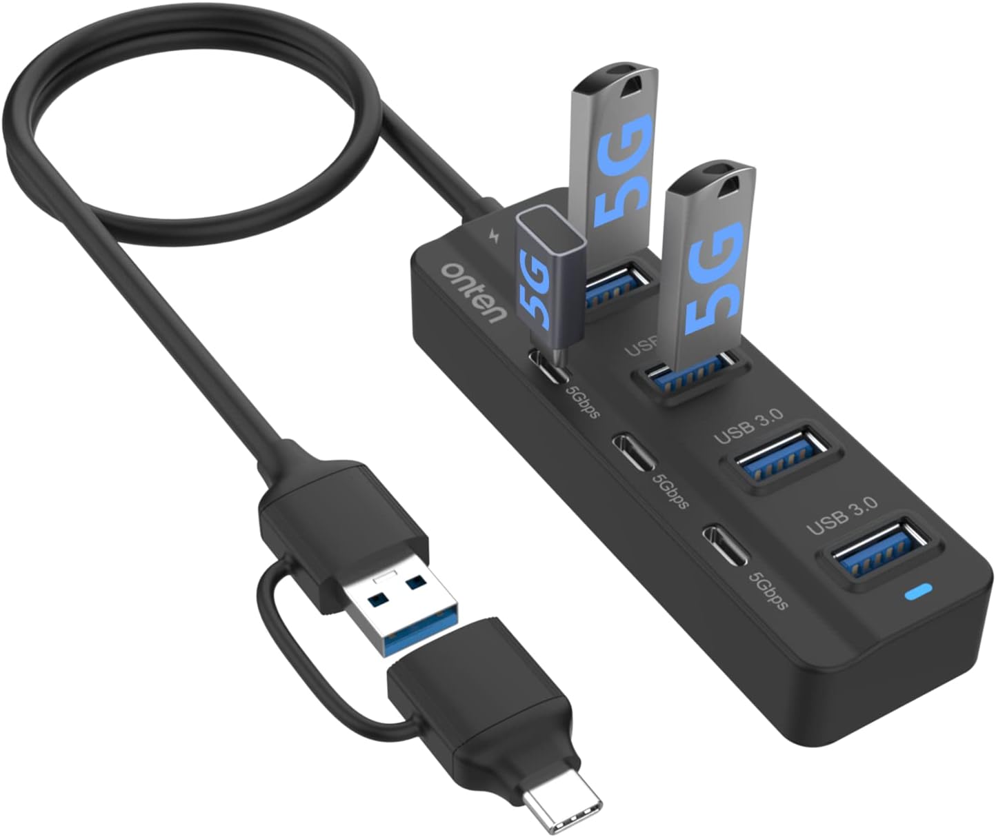 USB C Hub,7 Ports USB3.0 to USB-C HUB with a USB C to USB 3.0 Adapter. 3.2ft Cable 4*USB3.0 Ports,3*USB C Ports forThunderbolt 3/4 MacBook Surface Pro and More USB/USB C Devices