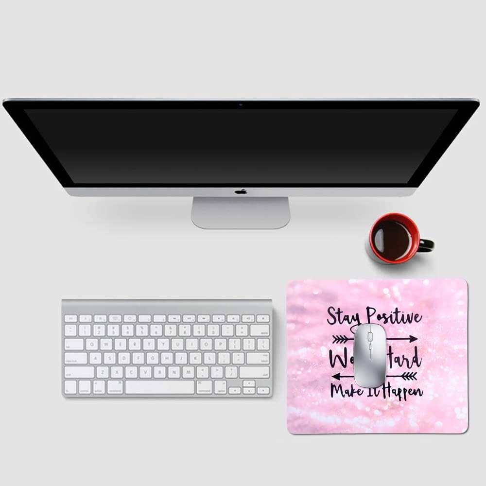 Mouse Pad, Gaming Mouse Pad, Non-Slip Rubber Base Mouse Mat with Designs for Laptop, Computer & Office, 9.5 x 7.9 x 0.12 inches (Pink Letter)