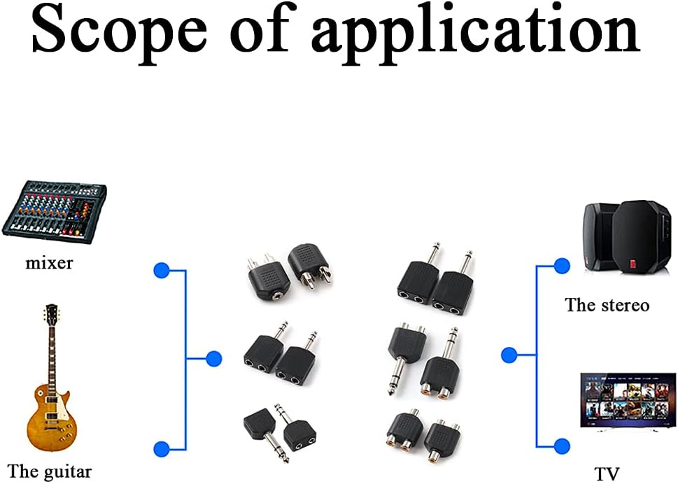 Hahiyo 6.35 M-2x6.35 F-TRS Stereo Plug Interconnect Audio One Male 6.35mm(1/4 inch) and Two Females 6.35mm(1/4Inch) Adapter Splitter Good Signal Sound Snap Tight Not Wobble for Guitar Black 2pcs