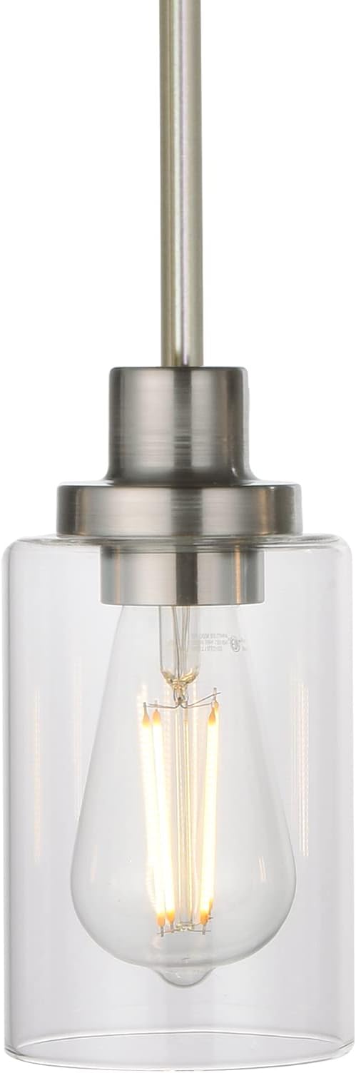 MELUCEE Mini Pendant Lights Brushed Nickel 1-Light with Clear Glass Shade, Contemporary Modern Light Fixtures Ceiling Hanging for Dining Room Kitchen Island Sink