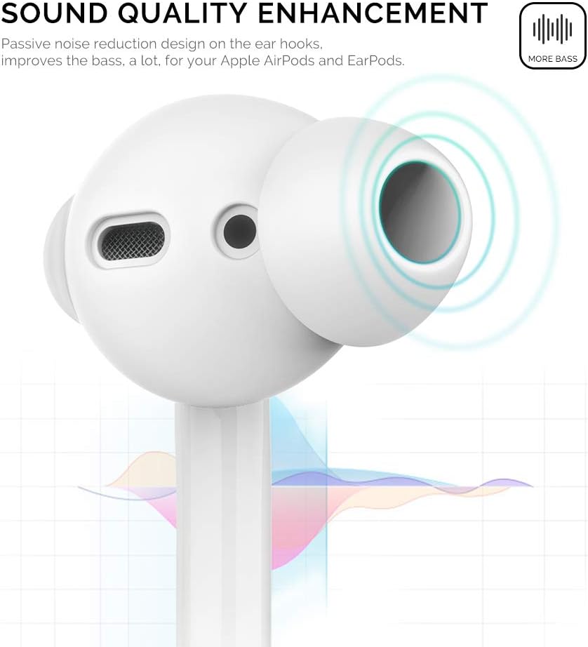 AhaStyle 3 Pairs Ear Tips Silicone Earbuds Cover [Not Fit in The Charging Case] Compatible with AirPods(3 Pairs Large, White)