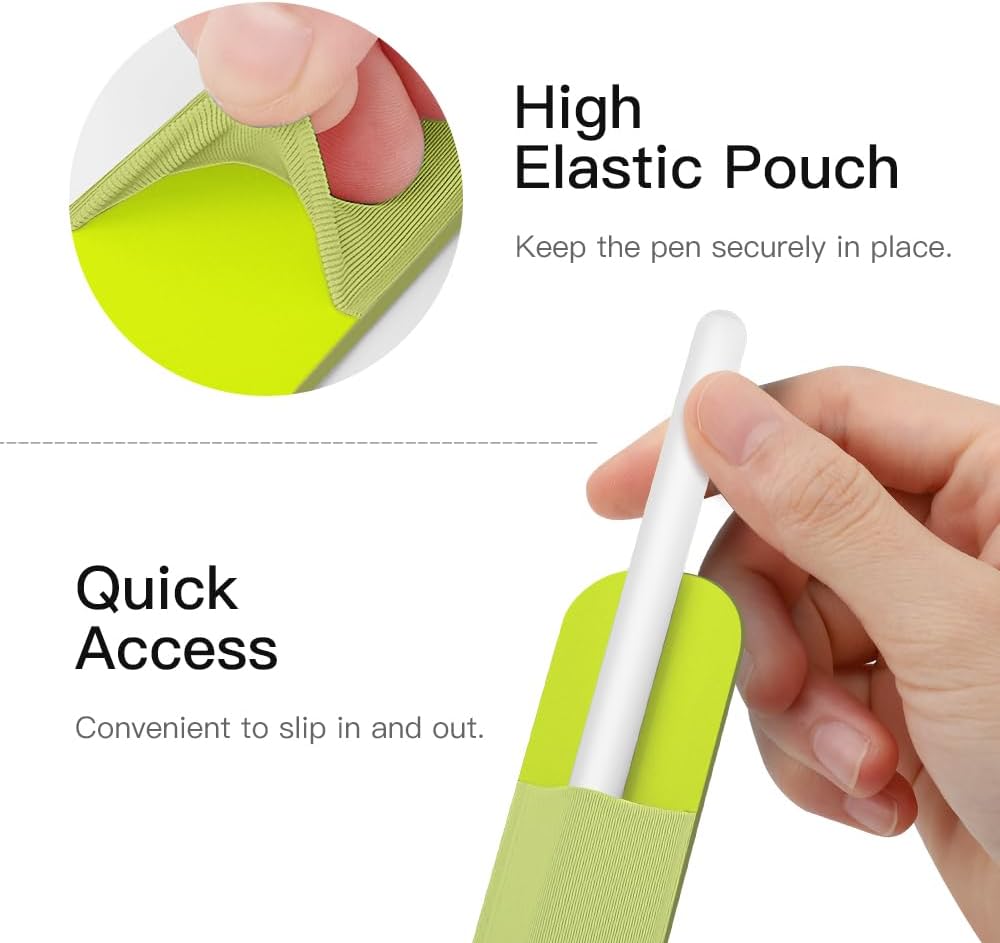 MoKo Pencil Holder Sticker Fit Apple Pencil Pro, Apple Pencil (USB-C), Apple Pencil 1st/2nd Generation, Elastic Pencil Pocket Pouch Adhesive Sleeve Attached to iPad Case for Stylus Pens, Tender Green