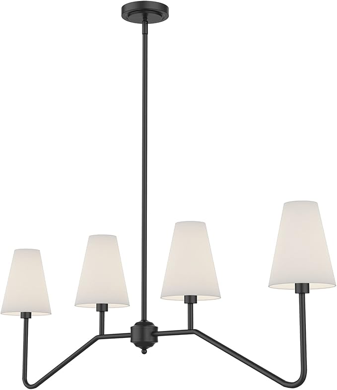 Electro bp;47" W 4-Light Linear Kitchen Island Lighting Fixture Classic Chandeliers Matt Black with White Linen Shades for Dining Room,E12,160W;