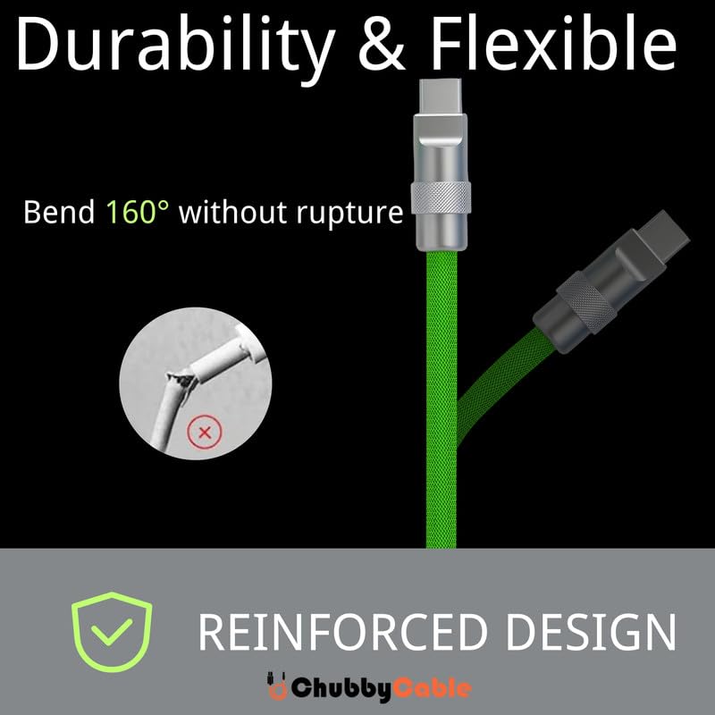 chubbycable Colorblock Chubby - Spring Braided Silicone Charge Cable Coiled USB C Cable Fast Charging Type C Charger Cord for Car, Green+Black, USB-A to Type-C, 2.29FT-3.6FT