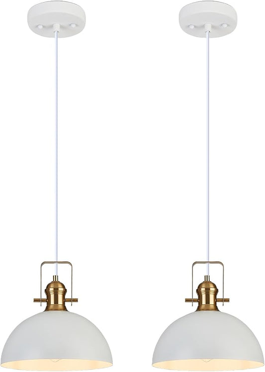 12 Inch Pendant Lights for Kitchen Island Matte White Farmhouse Pendant Light fixtures Adjustable Height Dome Hanging Light for Dinning Room Bedroom Hallway,2 Packs