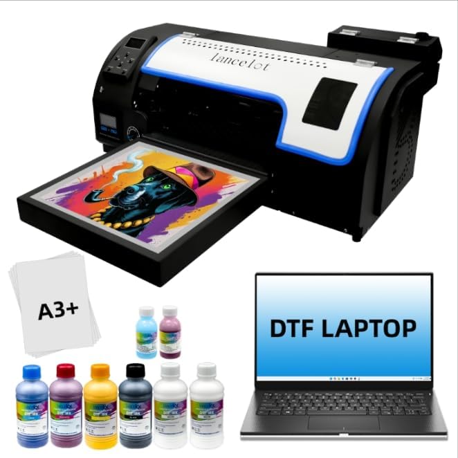 Lancelot M1630 Pro DTF Printer Bundle: 2X Speed of L1800/R1390, Auto Film Cutter & Anti-Clog System, Plug-and-Play A3 dtf printer T-Shirt Printing Machine for DIY/Apparel Business (Printer+Laptop+Ink)