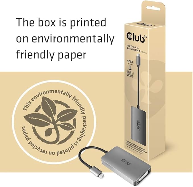 Club 3D CAC-1510 USB Type C to Dual Link DVI-D Cable Adapter Support 3840x2160@30hz, 2560x1600@60Hz HDCP Support M/F