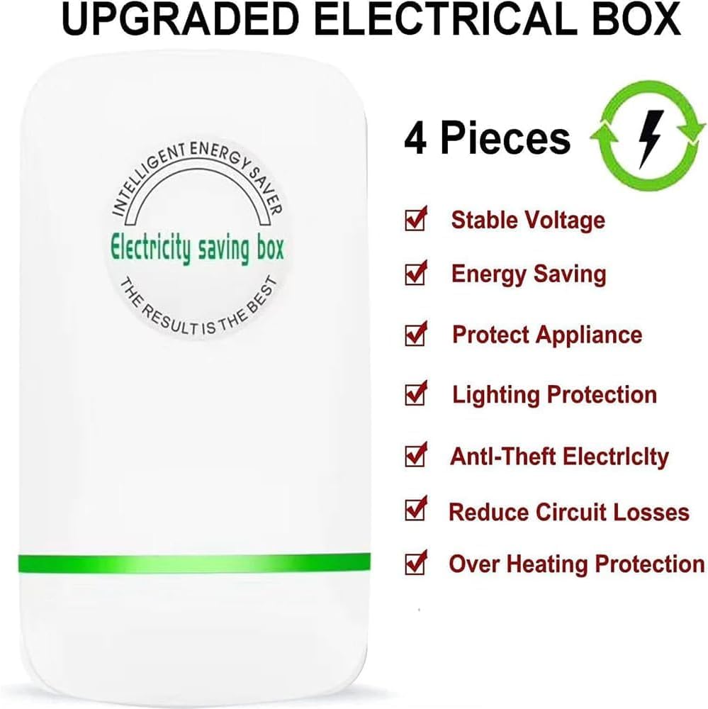 Elon-musk's Electricity Saving Box Stop Watt Stopwatt Energy Saving Device Save Energy Saving Device Energy Saving Power Strip for Home Office US Plug 90v-250v 30kw Rated Green (4PCS, White)
