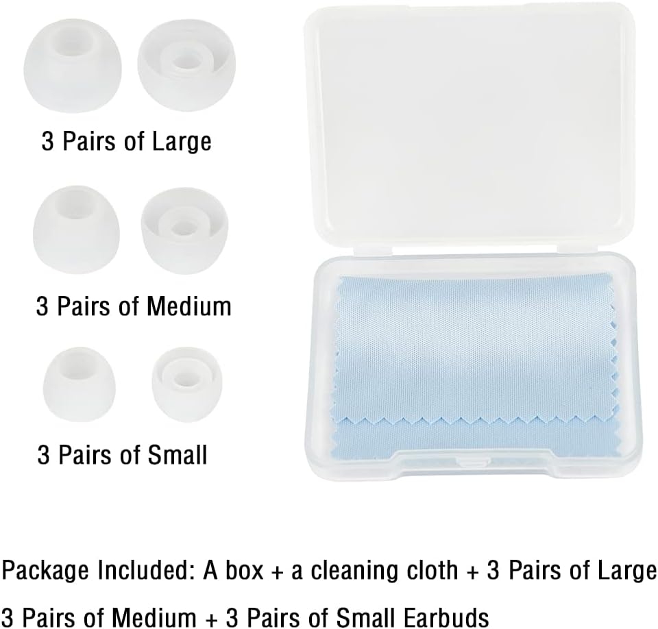 Replacement Earbud Tips - Silicone Ear Covers for In-Ear Headphones - 9 Pairs (S, M, L)