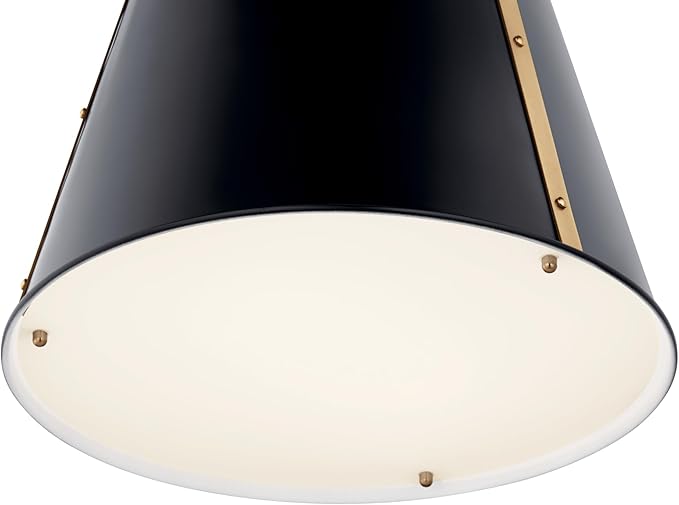 Kichler Etcher 1-Light Pendant, Updated Traditional Light with Etched Painted White Glass Diffuser in Black and Champagne Bronze, for Kitchen or Dining Room (17" x 13"), 52710BK