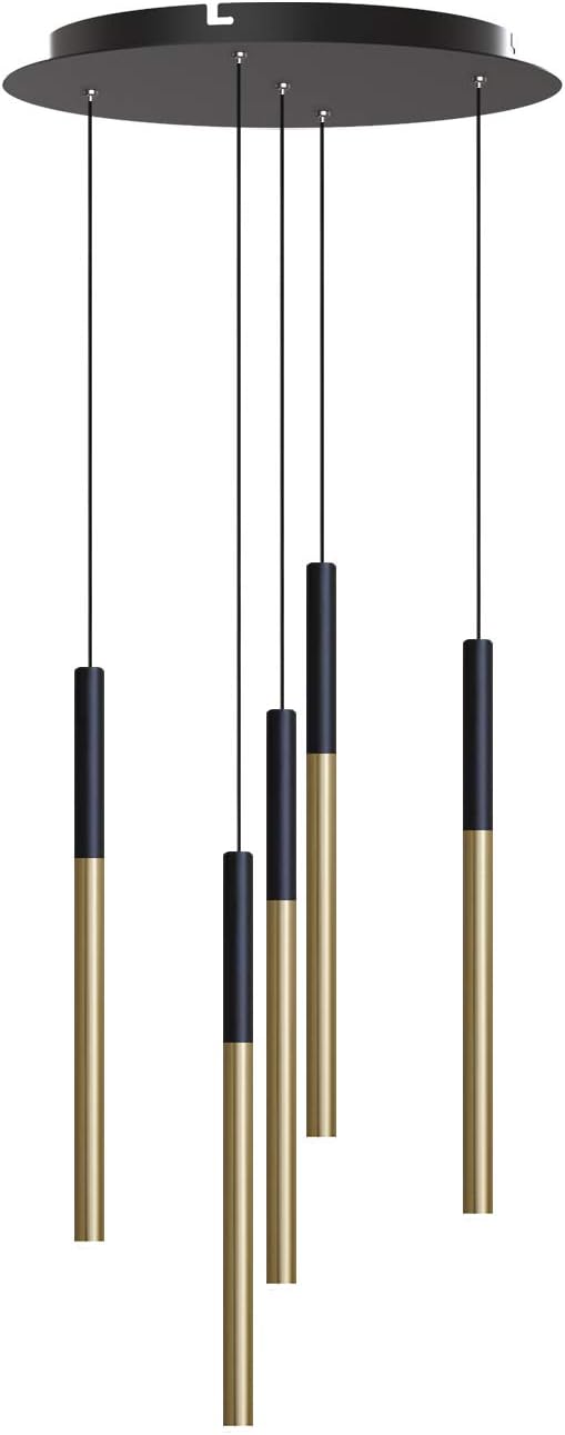 ALTAIR 5 Mini Pendant Lighting Black-Brass - LED Hanging Light Fixture for Kitchen Island, Bar, Foyer - Cluster Pendants - Dimmable, Adjustable Wire, Lamp Bulb Included