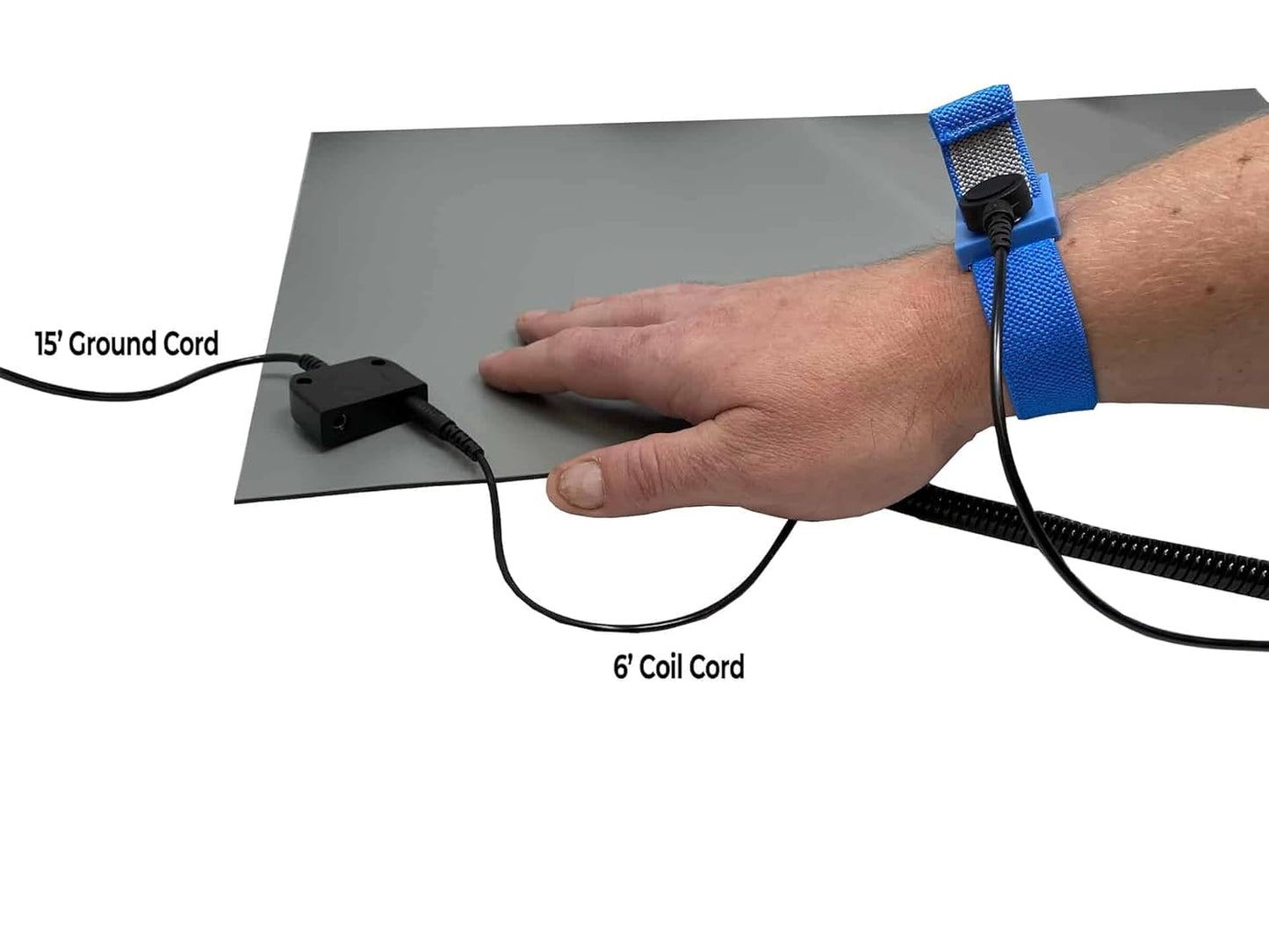 RubberStat Dual Layer ESD Compliant Workstation Rubber Table Mat Kit, Soldering, Cell Phone Repair, with Wrist Strap Set and Ground Cord - 48"x48" Grey