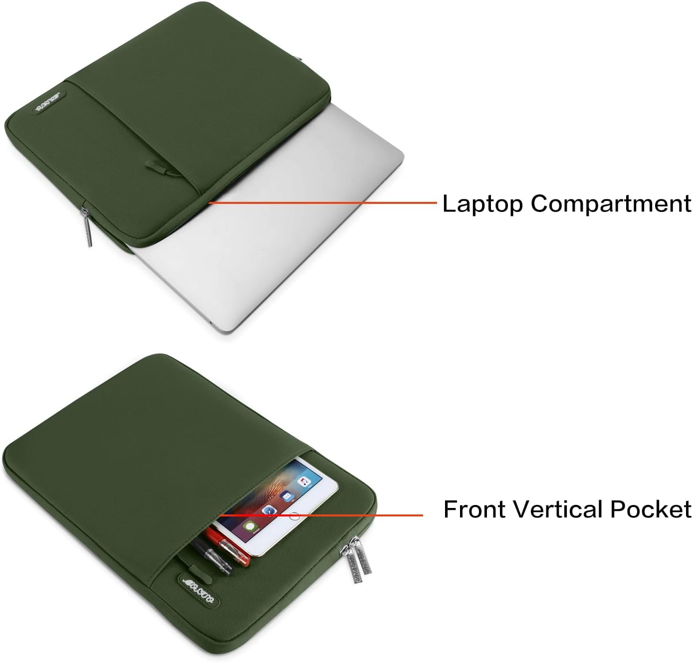 MOSISO Laptop Case 13.3 inch, 13-13.3 inch Laptop Sleeve Compatible with MacBook Air/Pro 13 / Pro 14, HP Dell ASUS Lenovo Notebook, Polyester Vertical Computer Sleeve Bag with Pocket, Army Green