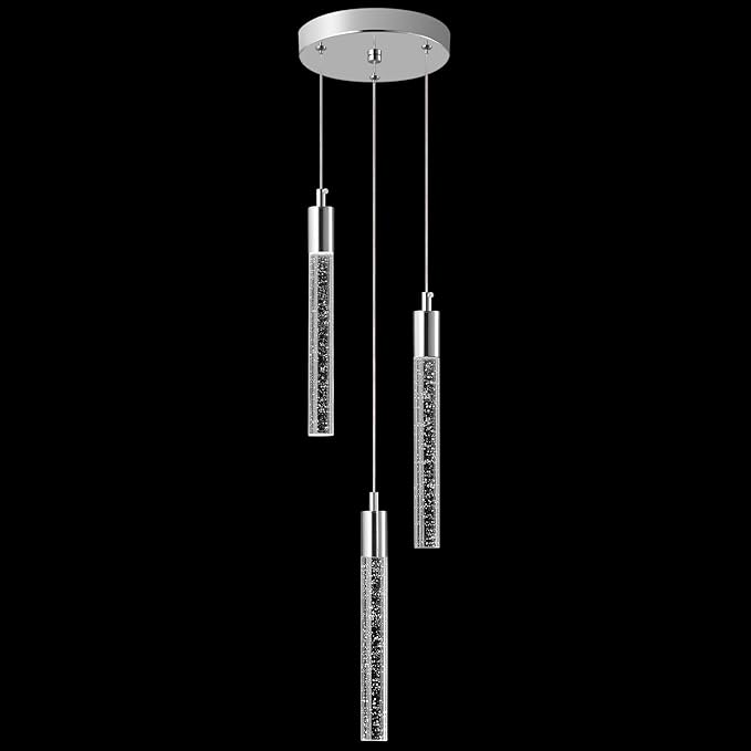 Modern Light Fixture Kitchen Island Pendant Light Dimmable LED Chrome Pendant Lights Mini Crystal Pendant Lighting for Bedroom Dining Room Living Room（3-Light ）