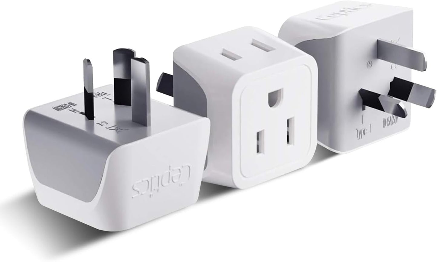 Ceptics Australia Power Plug Adapter, 2 in 1 Type I Plug Adapter, US to Australia , China, New Zealand Power Adapter with Dual USA Inputs, CE, RoHS - 3 Pack