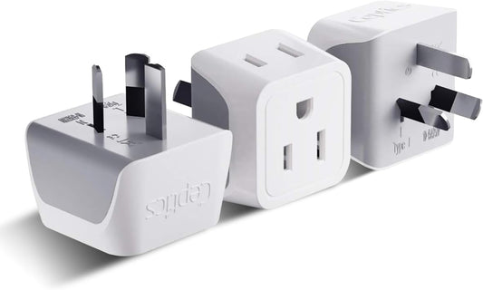Ceptics Australia Power Plug Adapter, 2 in 1 Type I Plug Adapter, US to Australia , China, New Zealand Power Adapter with Dual USA Inputs, CE, RoHS - 3 Pack