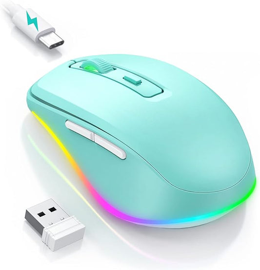PEIOUS Wireless Mouse, Mouse Jiggler - LED Wireless Mice with Build-in Mouse Jiggler Mover, Rechargeable Moving Mouse for Computer with Undetectable Random Movement Keeps Computer Awake - Green
