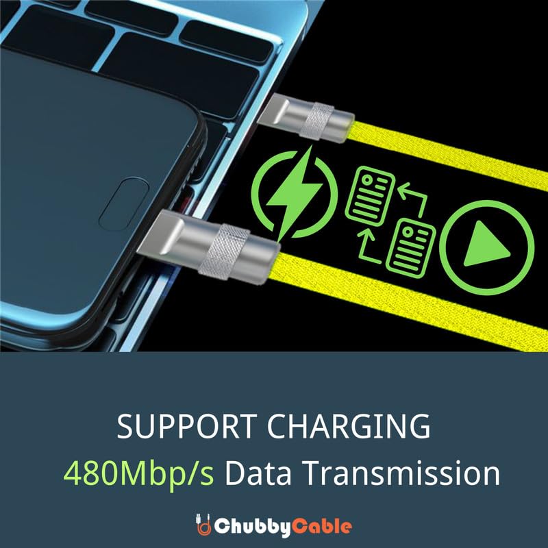 ChubbyCable Colorblock Chubby - Spring Braided Coiled USB C Charge Cable, Type C, 2.29FT-3.6FT, Light Blue+White, Car Charger Cord