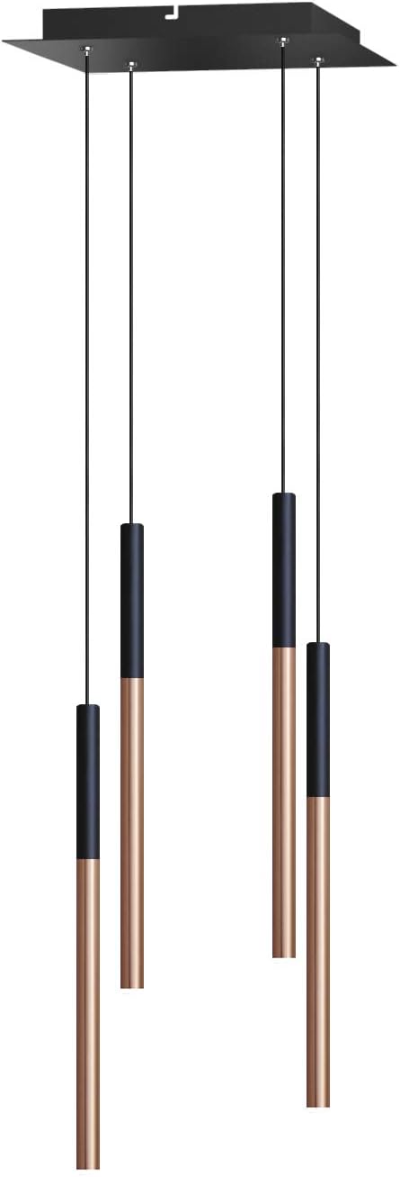 ALTAIR 4 Mini Pendant Lighting Black-Copper - LED Hanging Light Fixture for Kitchen Island, Bar, Foyer - Cluster Pendants - Dimmable, Adjustable Wire, Lamp Bulb Included