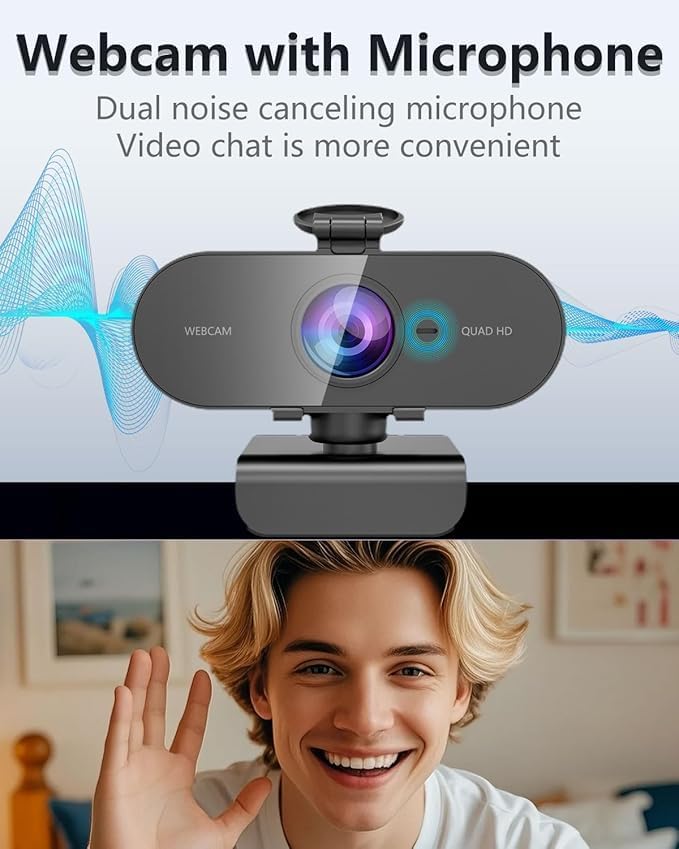 2K Webcam for pc with Microphone,Privacy Cover Slider Streaming Web cam for Mac Laptop,USB External Computer Camera for Desktop,Best Full Hd face cam for Video Conference,Gaming,Zoom,Teams