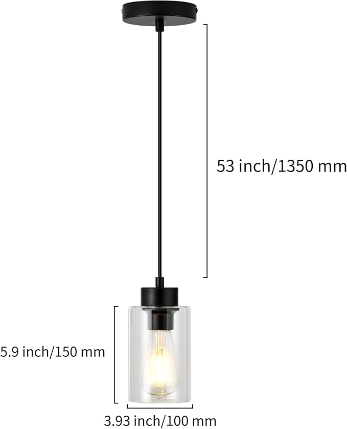 Pendant Lights Kitchen Island 3 Pack, Modern Black Hanging Lights Fixtures with Clear Glass Globe Shade, Kitchen Island Lighting for Bathroom