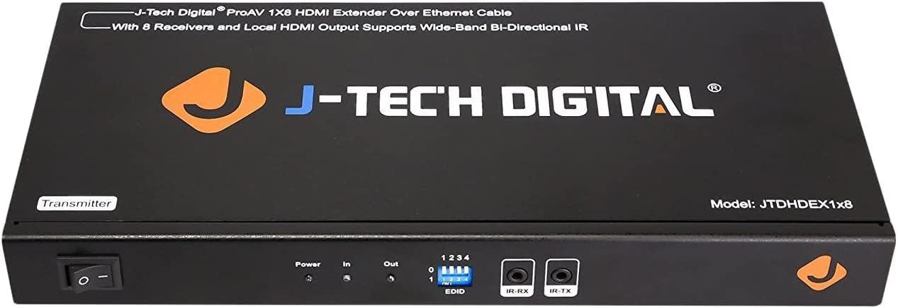 J-Tech Digital JTDHDEX1x8 ProAV Premium Quality 1X8 HDMI Extender/HDMI Amplifier/HDMI Splitter Over Ethernet Cable