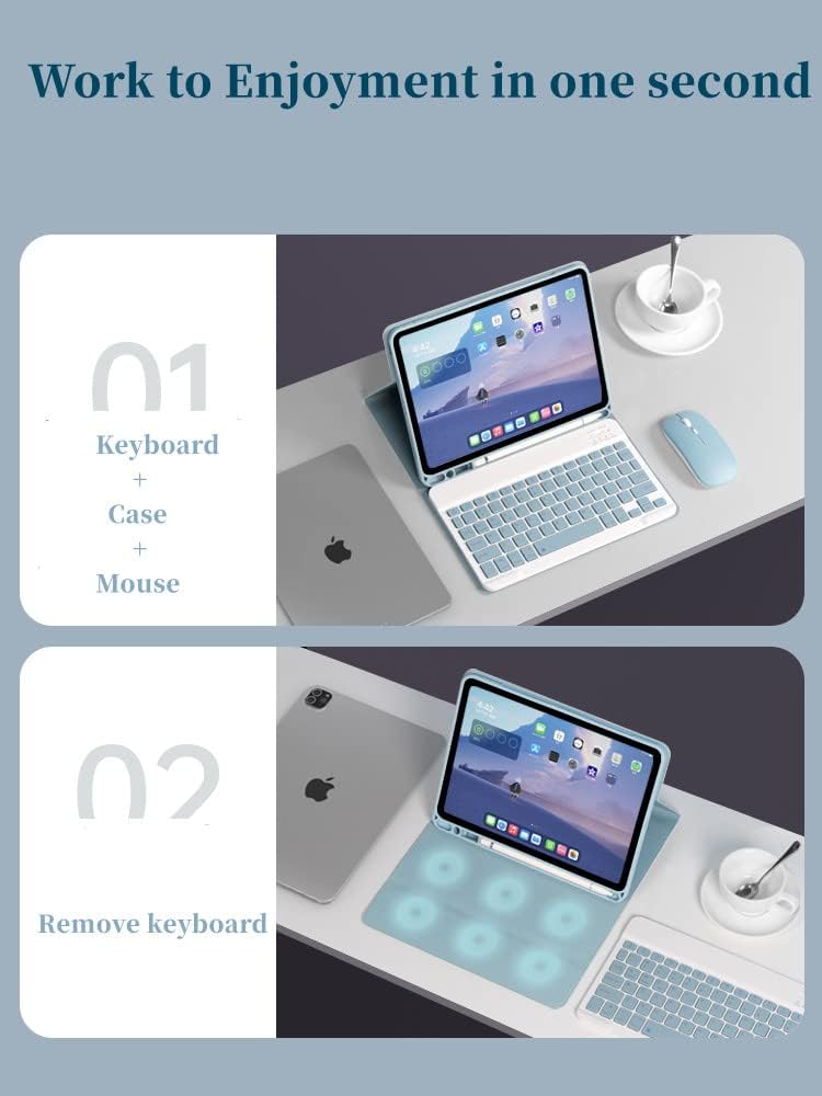 AnMengXinLing Keyboard Case for iPad mini 7th(A17 Pro) 2024/Mini 6th Generation with Mouse,Case for iPad mini7/mini6 with Detachable Wireless Bluetooth Keyboard Pencil Holder Slim Smart Cover, Blue