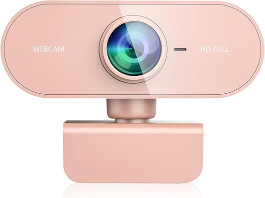 Webcam for pc with Microphone,Full Hd 1080P Pink Streaming Web Cam with Mic for Mac Laptop, Small Computer Camera for Desktop,Cheap Face Cam for Video Conference,Zoom,Microsoft Teams Meet