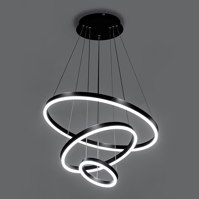 Viruhaka Modern LED Pendant Light, Black Circular Chandelier Fixture, Adjustable Height Circular Entrance Pendant Light, Suitable for Restaurants, Kitchens, Islands, Living Rooms, Cafes, Etc. (4000K)