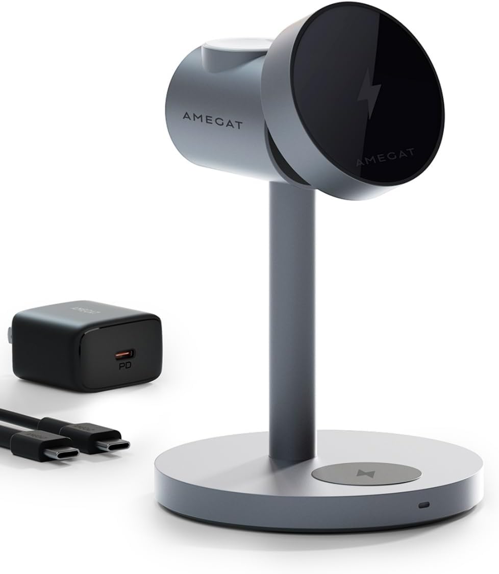 MagFusion 3-in-1 Charging Station Compatible with MagSafe, Qi2 Certified 15W Magnetic Wireless Charger Stand, for iPhone 16/15/14/13/12 Series, Apple Watch, AirPods(30W PD Charger Included)