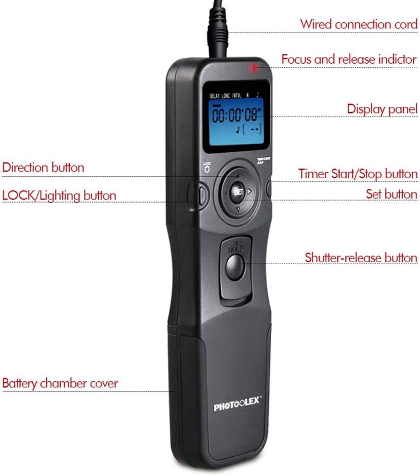 PHOTOOLEX Intervalometer Digital Camera Remote Shutter Release Controller LCD Timer Control with Cord for Canon EOS Rebel T6 T7 80D 70D 60D 60Da 77D T7i T6i T6s SL2 SL1 T5 T3 T5i T4i T3i T2i EOS