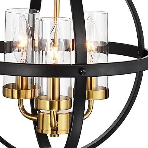 Treekee Rustic Chandelier, 14" Farmhouse Globe Orb Pendant Light, Vintage Black and Gold 3-Light E12 Adjustable Ceiling Hanging Fixture for Kitchen, Dining Room, Living Room, Bedroom, Entryway, Foyer