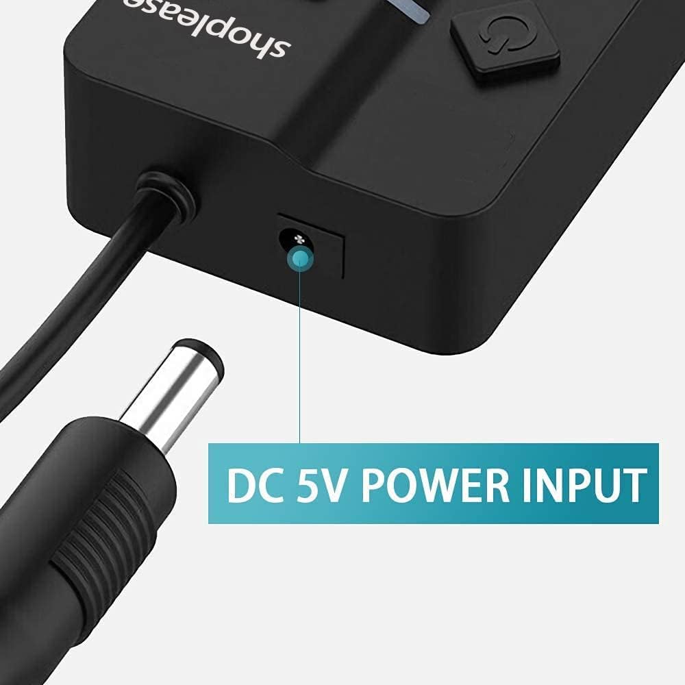 USB 3.0 Splitter, 7-Port USB 3.0 Hub with Individual Power Switches and Lights, Portable Expansion Data Hub with 5V/2A Power Adapter for Windows 10, 8.1, 8, 7, Vista, XP, Linux, Mac OS X