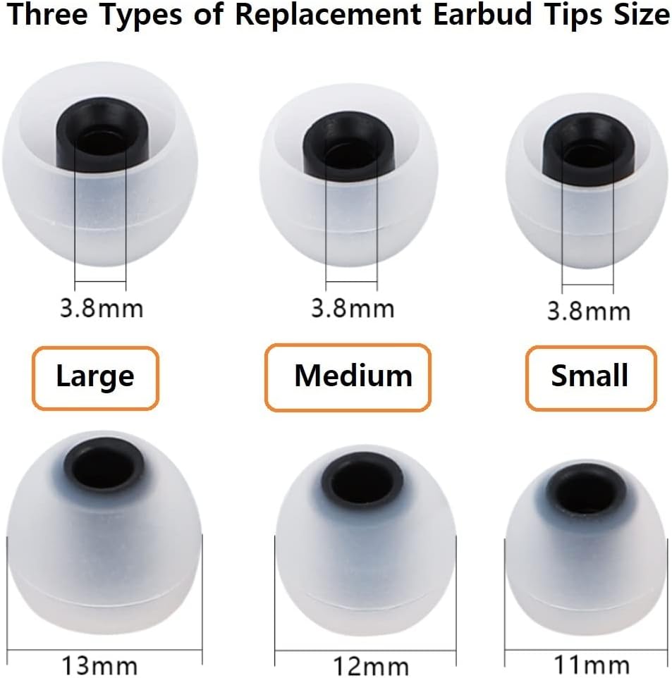 Earbuds Replacement Tips Silicone Earbud Tips Ear Gels Fit for Inner Hole from 3.8mm - 5.1mm Earphones 9 Pairs S/M/L Clear Black
