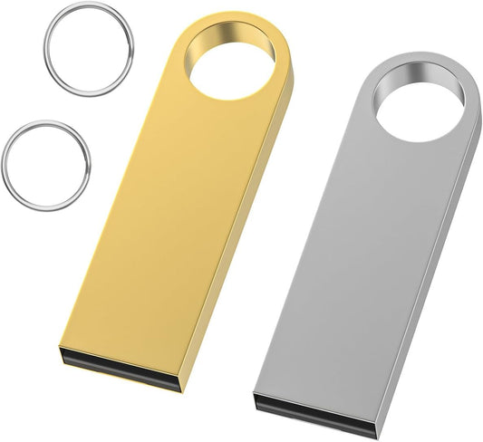 2GB USB Flash Drive 2 Pack with Keychains, Wooolken Sleek Metal USB 2.0 Thumb Drives Memory Stick for PC Laptop Computer