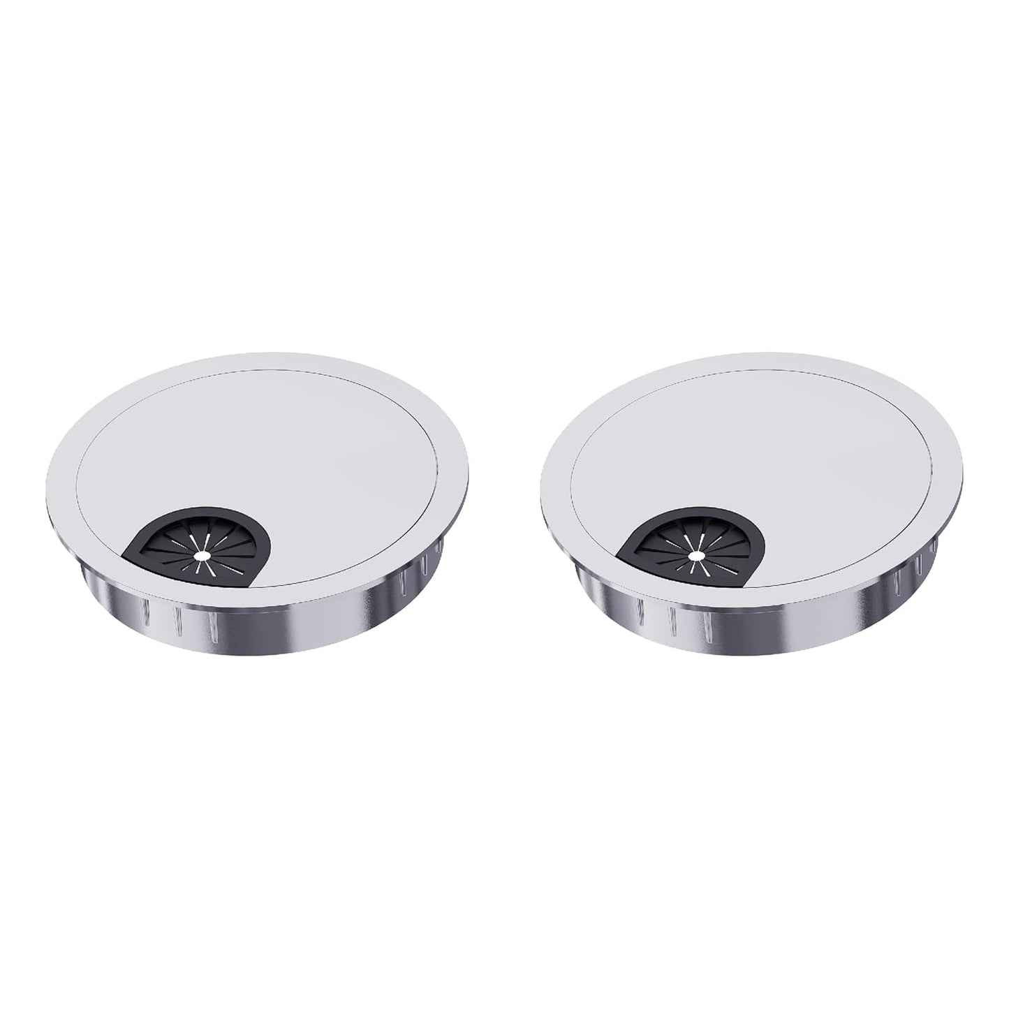 2 Pack Desk Grommet 2-1/8 Inch 53mm, Zinc Alloy Computer Desk Wire Hole Cover, Office Desktop Cord Cable Hole Metal Ring, Silver Tone