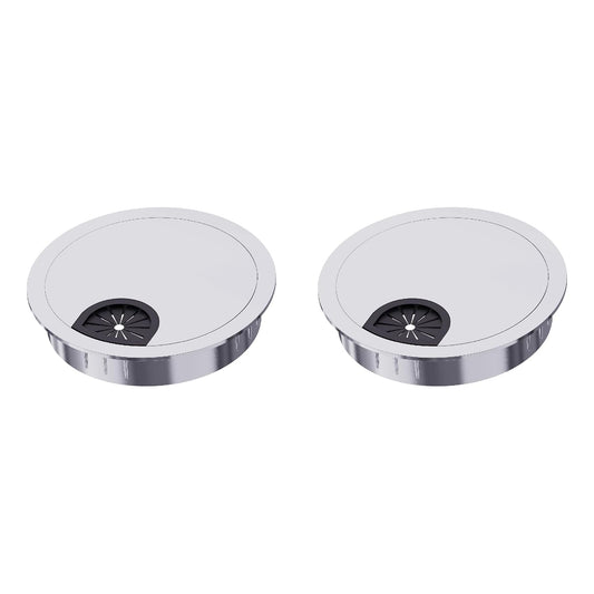 2 Pack Desk Grommet 2 Inch 50mm, Zinc Alloy Computer Desk Wire Hole Cover, Office Desktop Cord Cable Hole Metal Ring, Silver Tone
