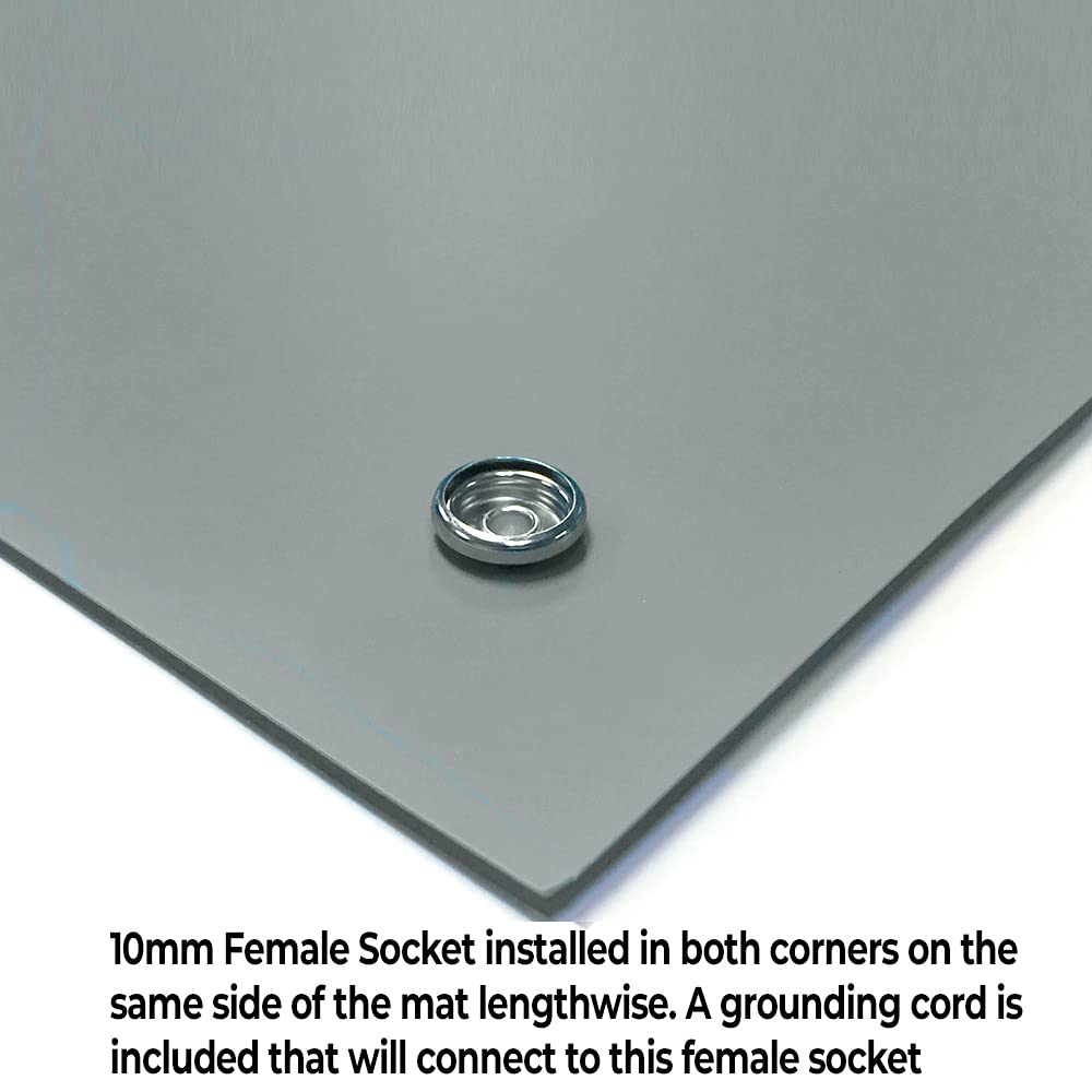 RubberStat Dual Layer ESD Compliant Workstation Rubber Table Mat Kit, Soldering, Cell Phone Repair, with Wrist Strap Set and Ground Cord - 24"x24" Grey