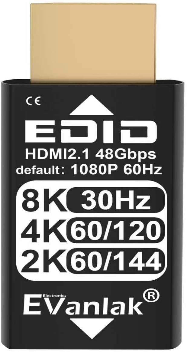 EVanlak 8K 30Hz HDMI Dummy Plug, 4K EDID Emulator Virtual Display Adapter, Headless Ghost HDMI 2.1 Emulator Supports 8K@30Hz / 4K@120Hz / 1440p@144Hz / 1080p@144Hz, Plug & Play Gold Dongle (1-Pack)