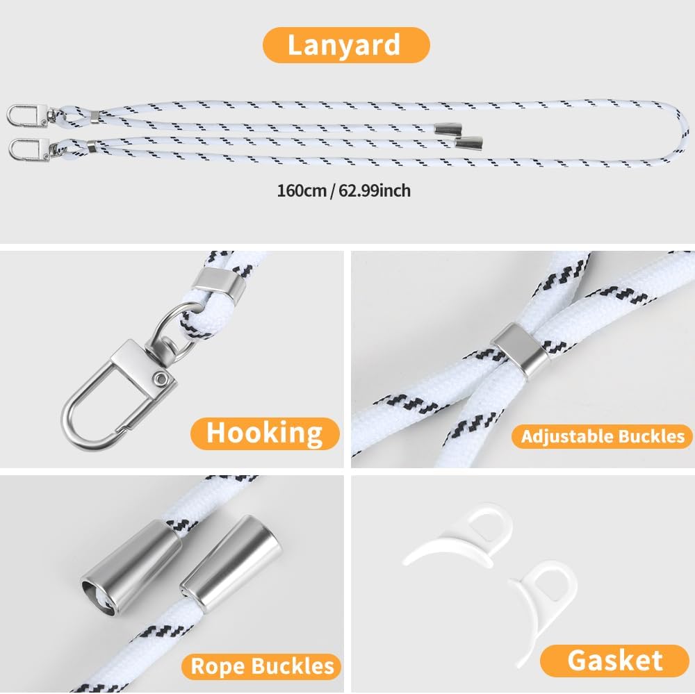 for iPhone 13/14 Case with 62.99 inch Lanyard, Classic Clear&White Magnetic Phone Case, Drop&Shockproof Protection Cases, Phone Lanyard for Around The Neck, Compatible with Magnet Accessory